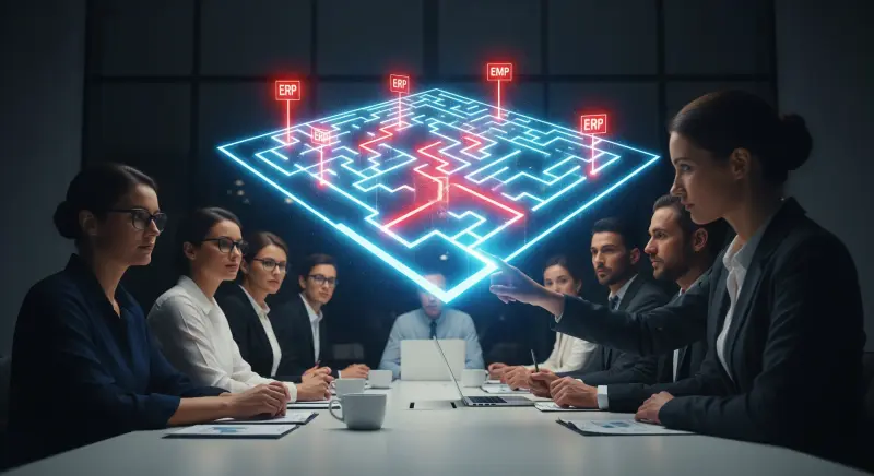 Schéma erreurs projet ERP - 4 pièges critiques échec transformation PME éviter